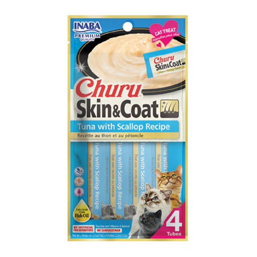 Inaba Churu Skin&Coat Atún y Vieira- Snack Premio Cremoso para Gatos - 4 tubos de 14g cu